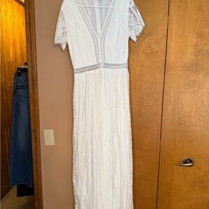 Amazon Essentials White Flutter Sleeve V-Neck Maxi Gown